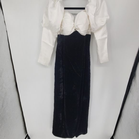 Ronny Kobo Amanda Off-Shoulder Puff-Sleeve Front-Slit Slim Midi Dress large - Picture 2 of 11